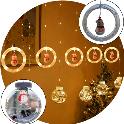 Cortina Navidad Aro Y Bola Solar Calida