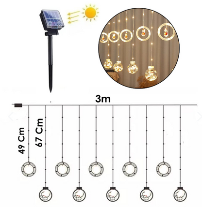Cortina Navidad Aro Y Bola Solar Calida